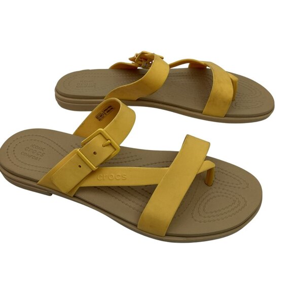 Crocs Tulem Toe Post Womens 10 Latex Rubber Sandals Yellow Gold - Picture 8 of 9